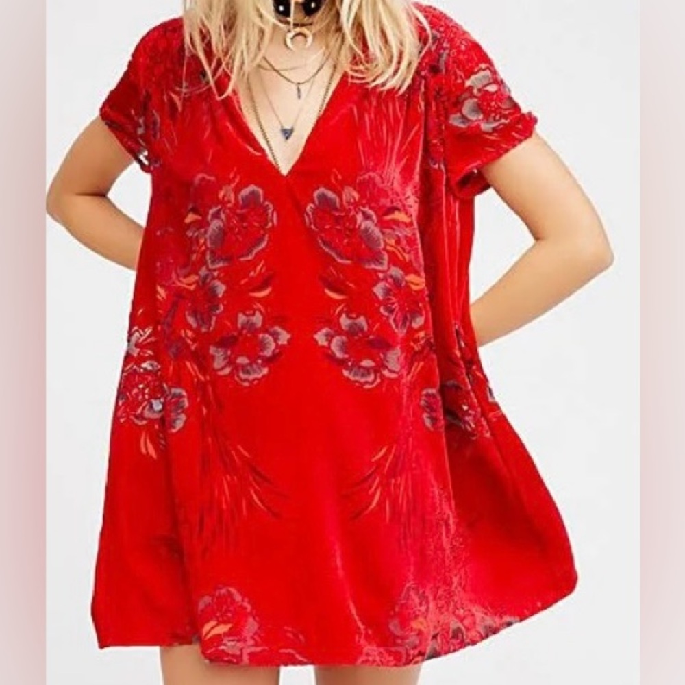 Free People Velvet Swing Mini Dress Size XS Color Red